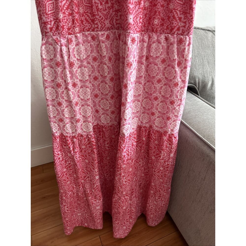 Red Patchwork Cottage Picnic Maxi Dress Cotton Summer Beach Vacation  XL - Picture 3 of 10